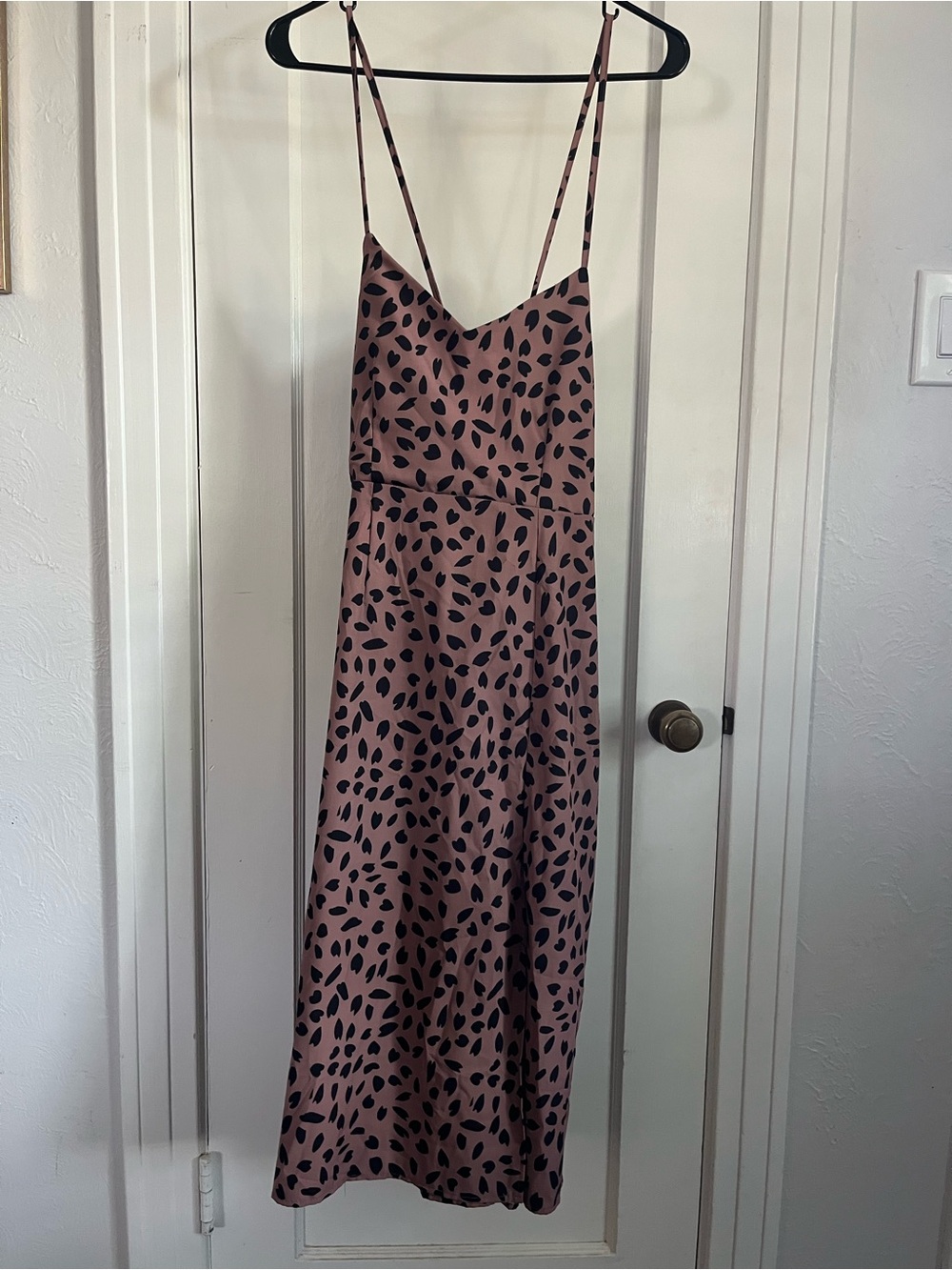SHEIN Pink Midi Slip Dress with Black Spot Print